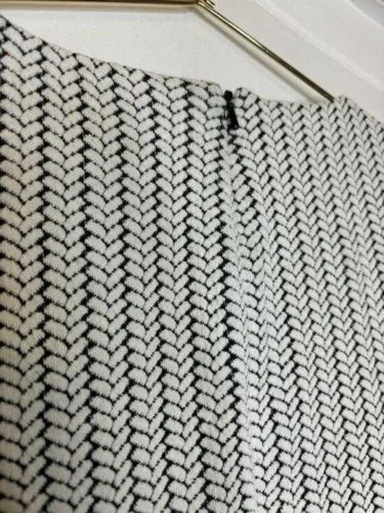 GANNI Anthropologie Jacquard Dress Small Pleated Skirt Herringbone Black White - Picture 7 of 10